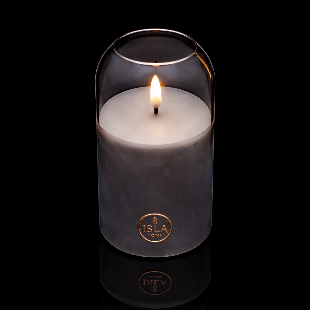 ISLA HOME 3D Kaars Lamp Grijs – Dimbaar – Warm Sfeerlicht – Glazen Design
