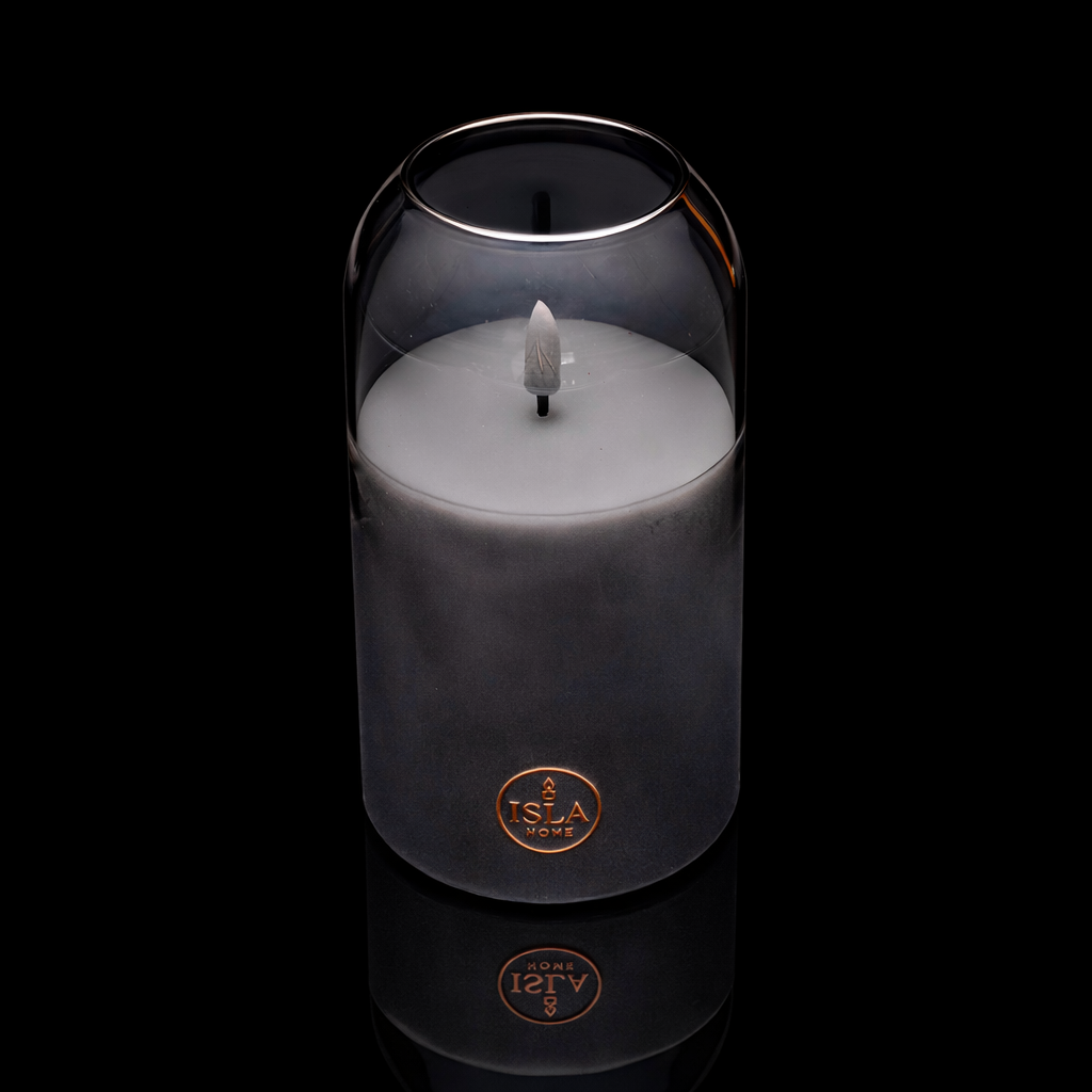 ISLA HOME 3D Kaars Lamp Grijs – Dimbaar – Warm Sfeerlicht – Glazen Design