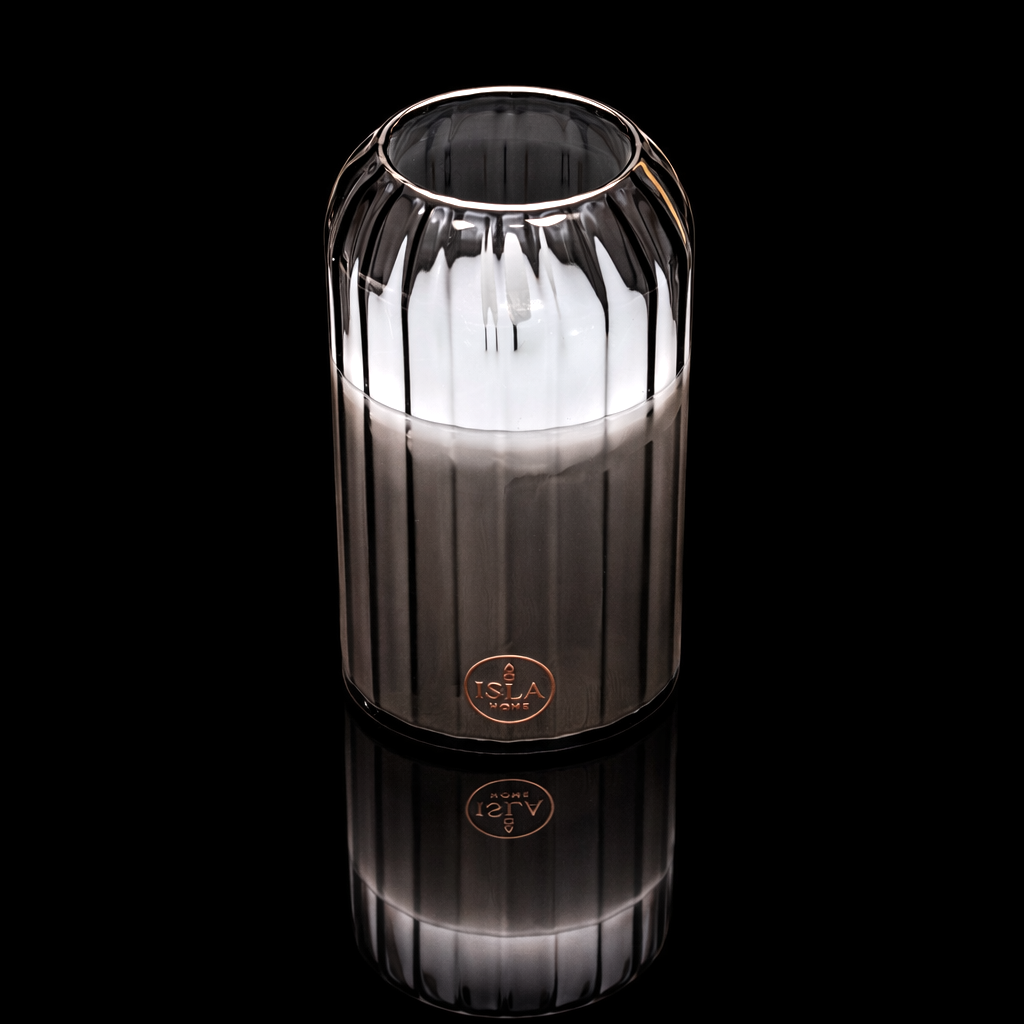 ISLA HOME 3DKaars Lamp Grijs Lijnen – Dimbaar – Warm Sfeerlicht – Glazen Design