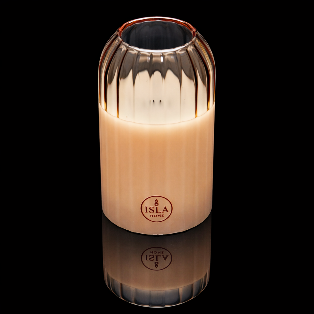 ISLA HOME Kaars Lamp Beige Lijnen – Dimbaar – Warm Sfeerlicht – Glazen Design