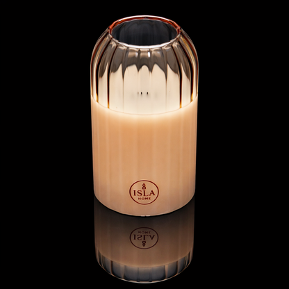 ISLA HOME Kaars Lamp Beige Lijnen – Dimbaar – Warm Sfeerlicht – Glazen Design