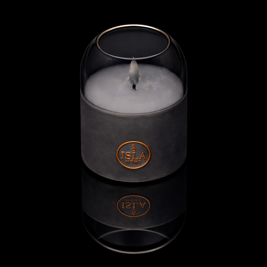ISLA HOME 3D Kaars Lamp Grijs – Dimbaar – Warm Sfeerlicht – Glazen Design