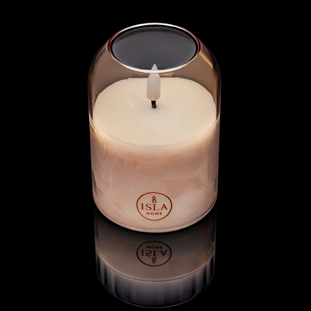 ISLA HOME 3DKaars Lamp Beige – Dimbaar – Warm Sfeerlicht – Glazen Design