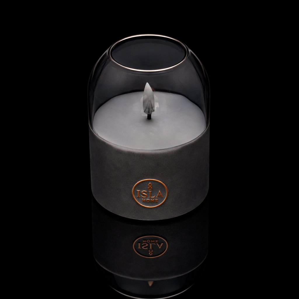 ISLA HOME 3D Kaars Lamp Grijs – Dimbaar – Warm Sfeerlicht – Glazen Design