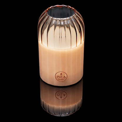 ISLA HOME Kaars Lamp Beige Lijnen – Dimbaar – Warm Sfeerlicht – Glazen Design