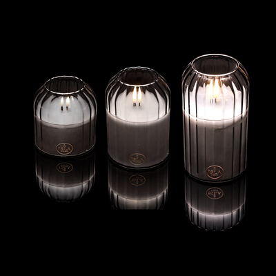 ISLA HOME 3DKaars Lamp Grijs Lijnen – Dimbaar – Warm Sfeerlicht – Glazen Design